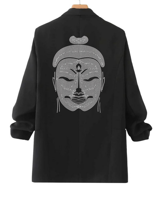 Black Ruched Blazer with Silver Buddha