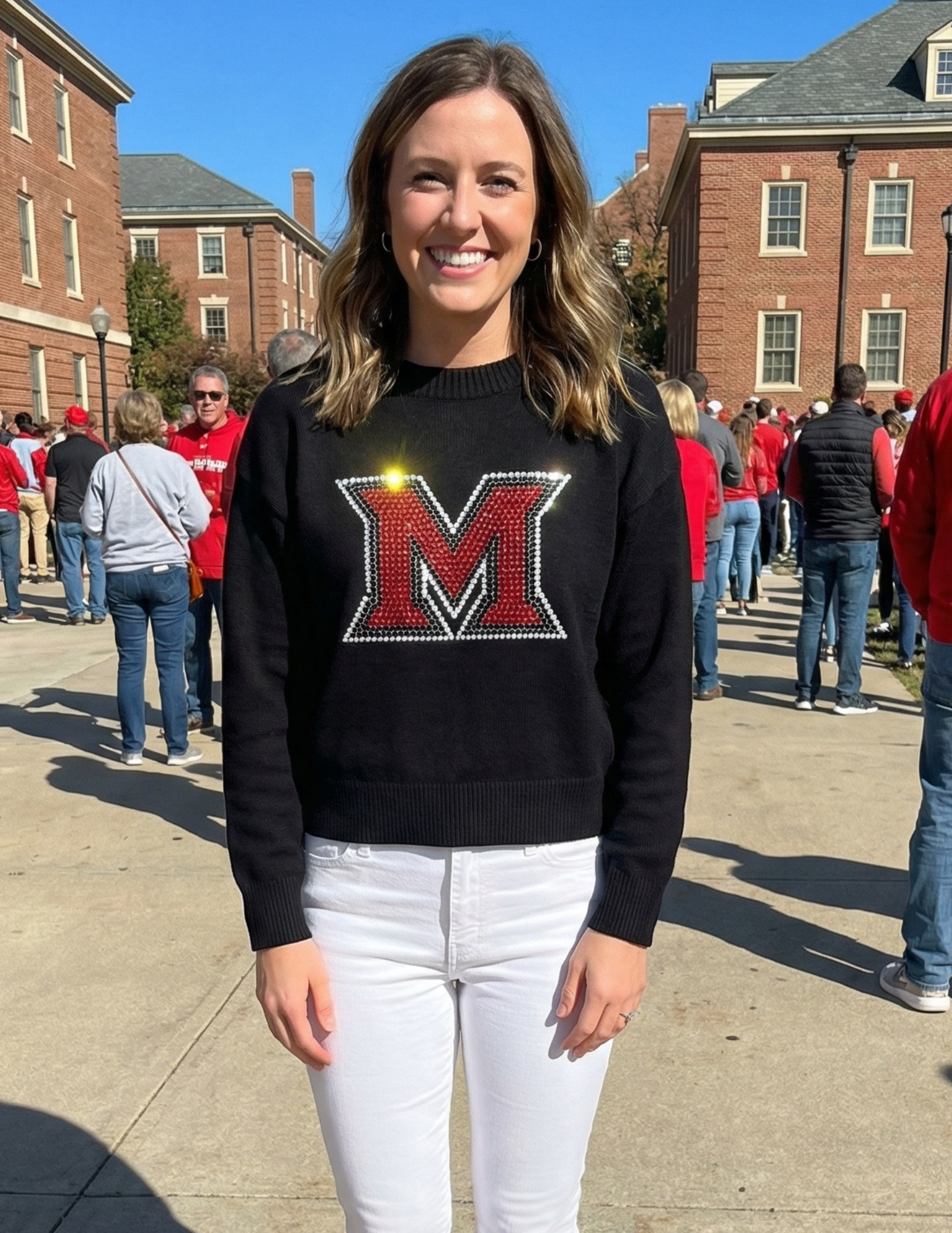 Miami of Ohio Black Crewneck Block M Sweater