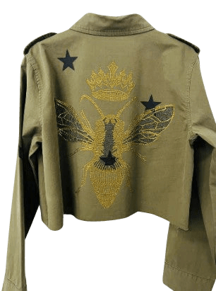 Gold Queen Bee Army Green Shacket