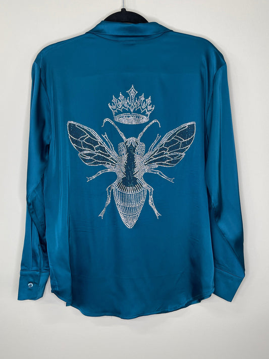 Shirt, Silky Teal, Silver Queen Bee on back
