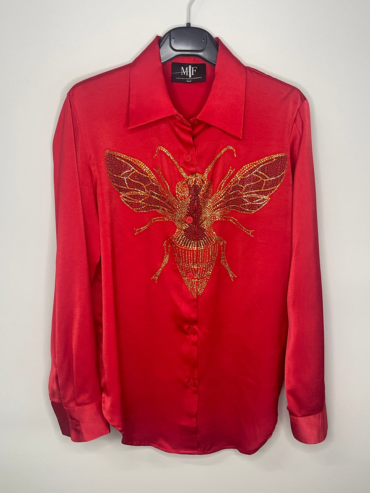 Shirt, Silky Red, Gold Queen Bee on Front