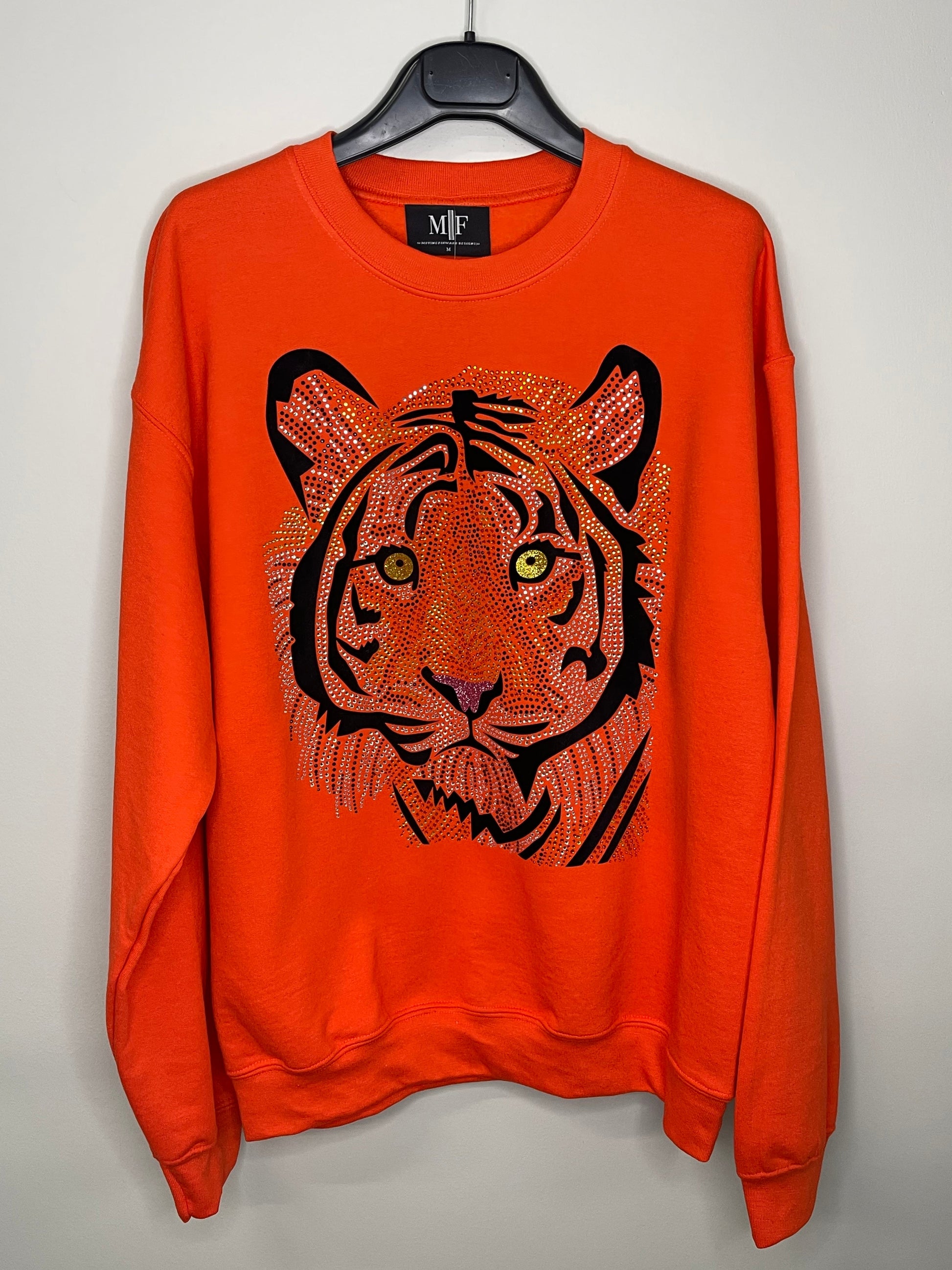 Sweatshirt, Crewneck Orange, Tiger Face – Moving Forward Designs