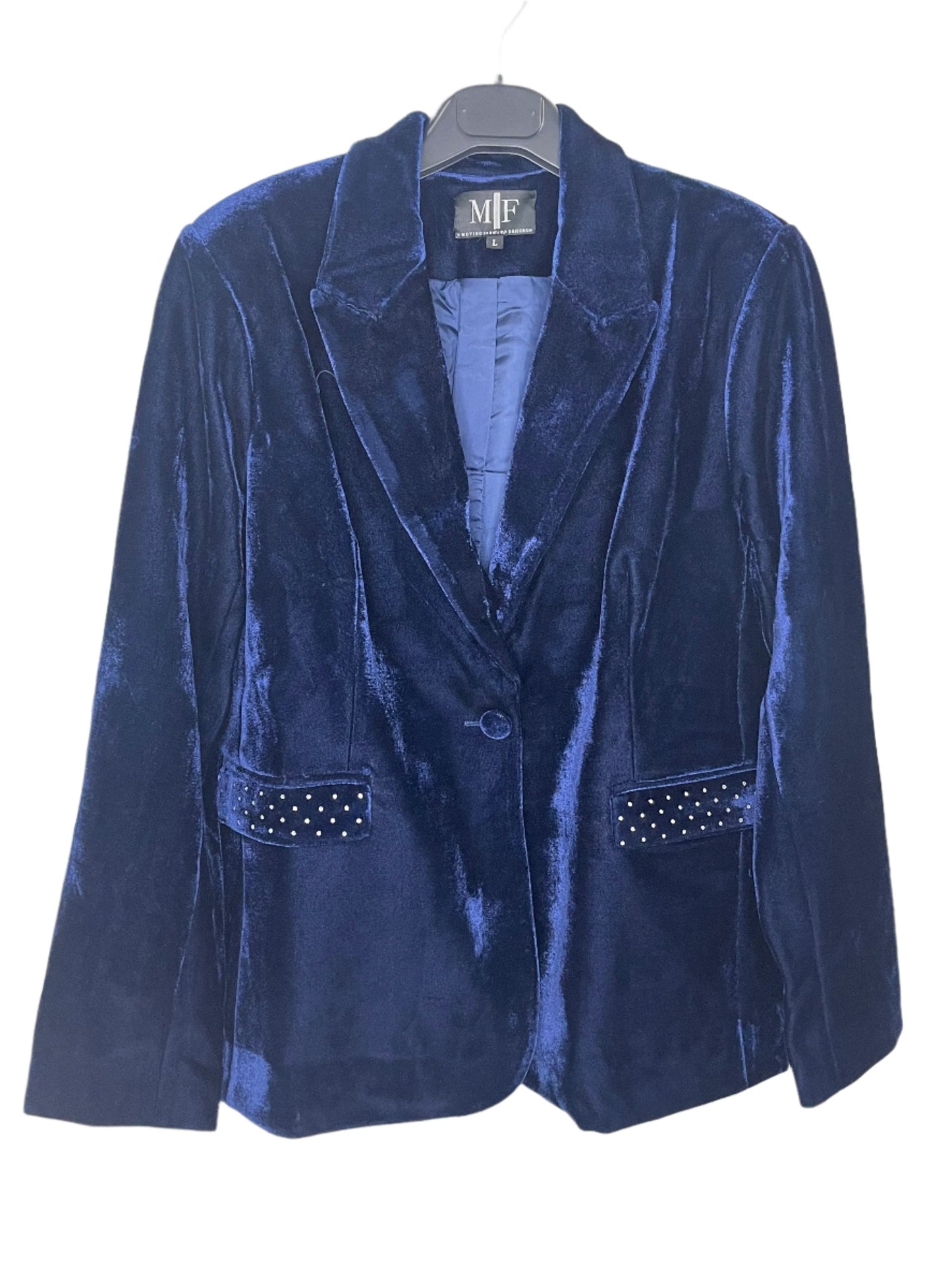 Blazer, Velvet Midnight Blue, Silver Queen Bee w/ Waterfall Pockets