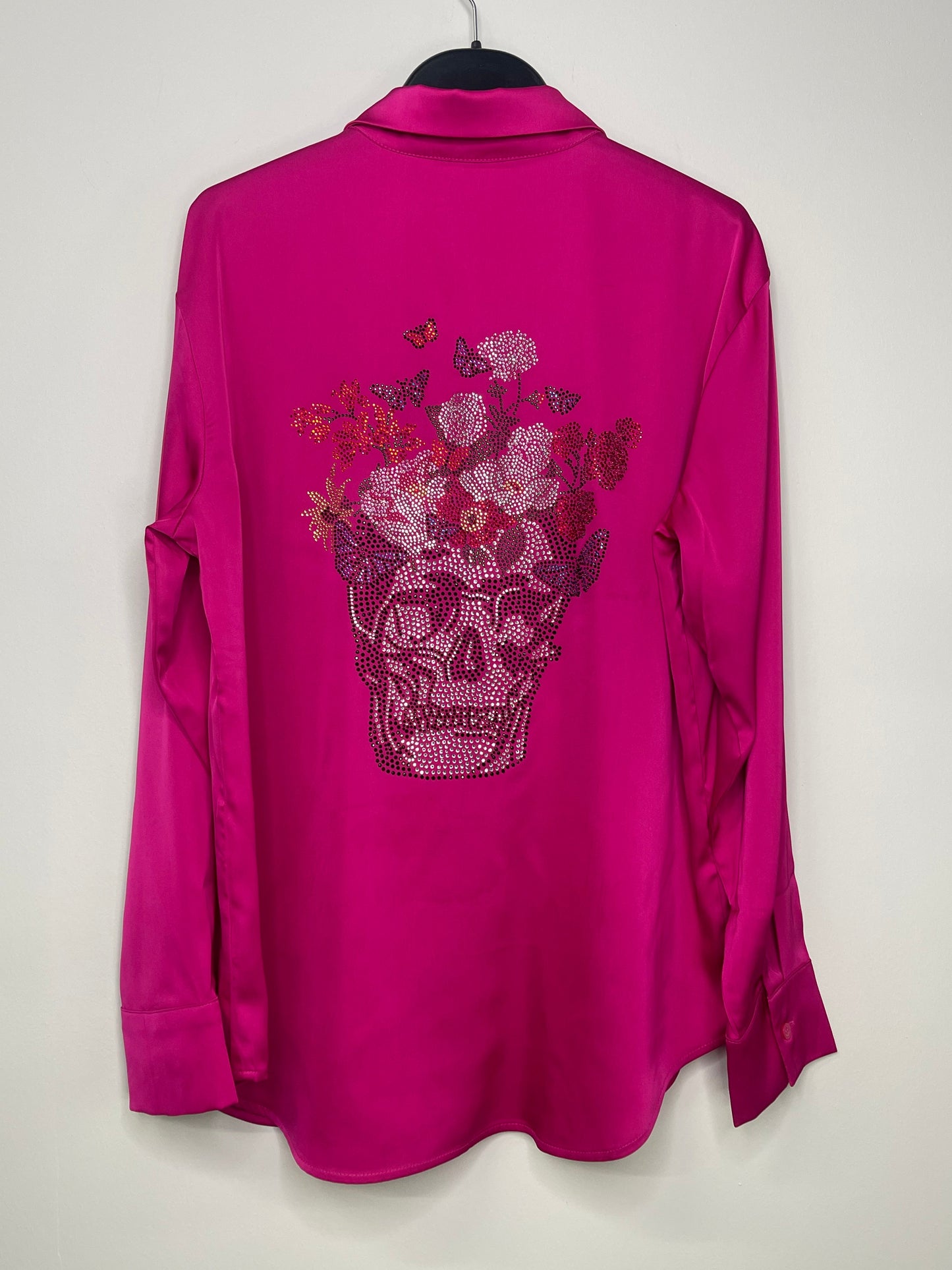 Shirt, Silky Pink, Skull Flowers