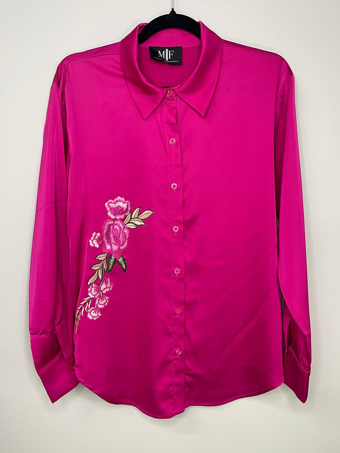 Shirt, Silky Pink, Pink Flowers