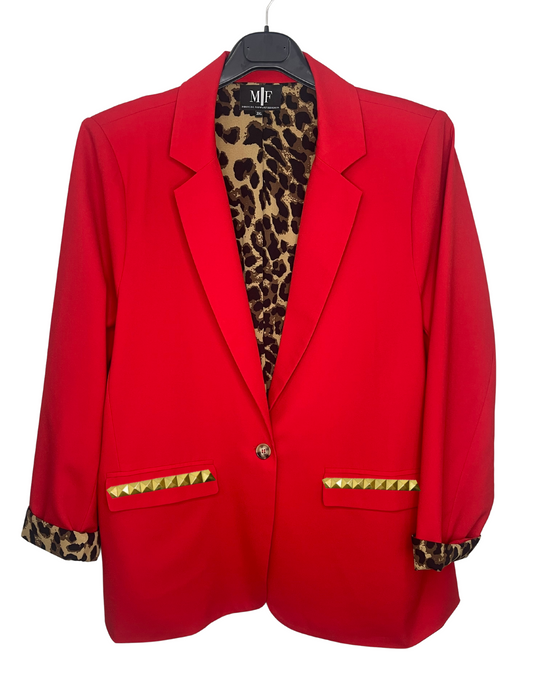 Blazer, Leopard Lined Red Extended Size, Gold Queen Bee