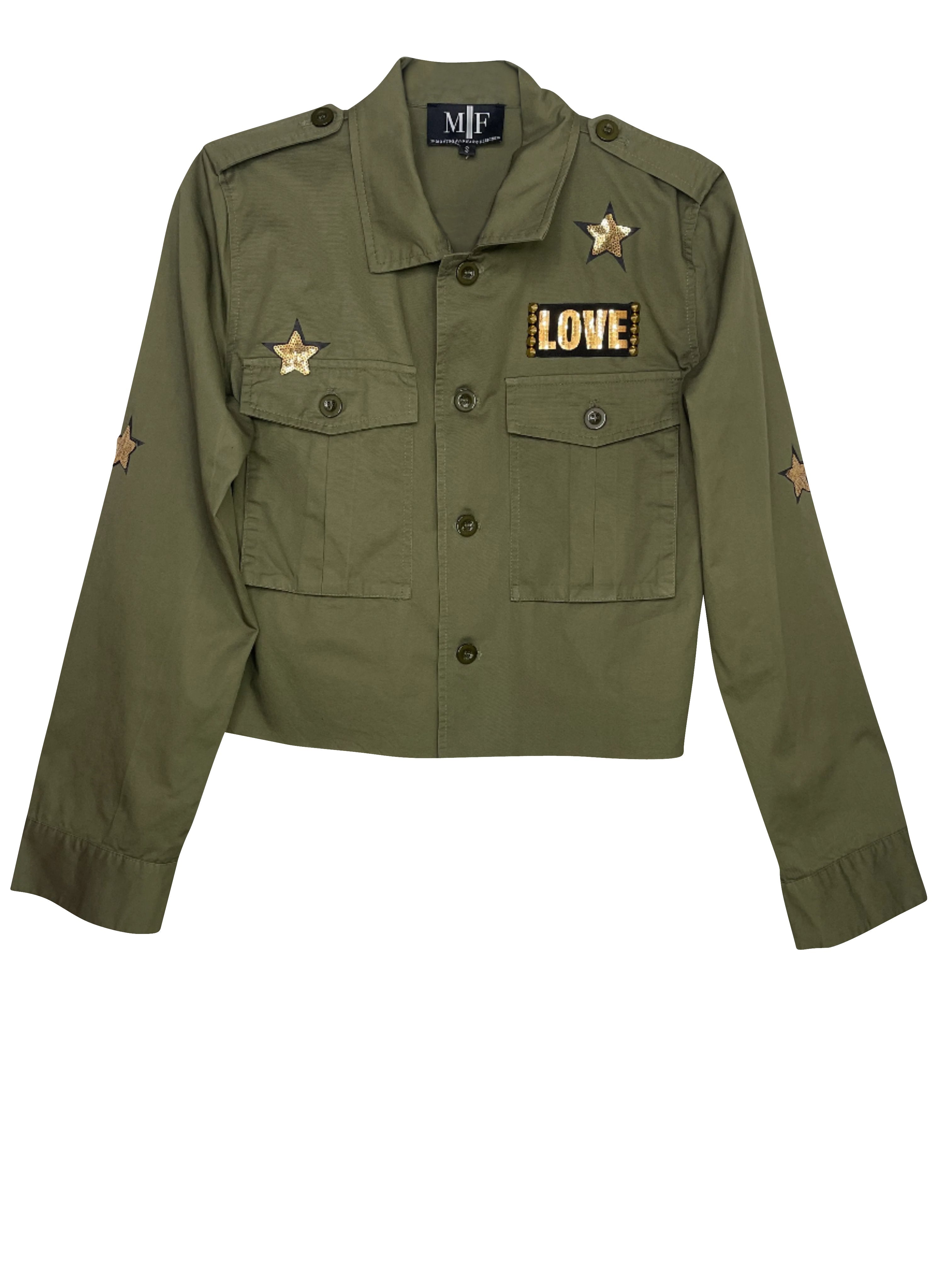 Love & Gold Stars Army Green Shacket