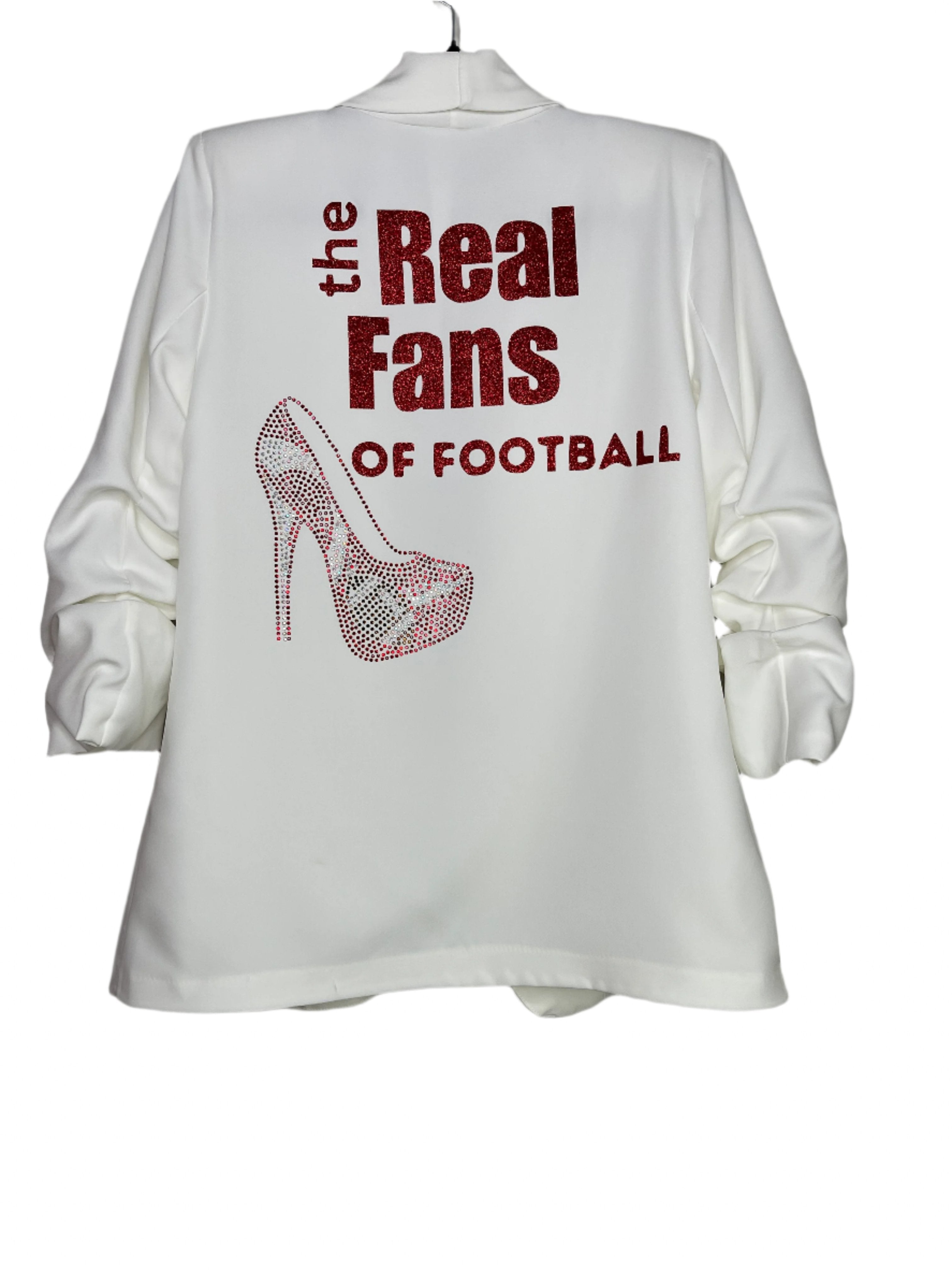 Game Day Blazer, Ruched White, Real Fans of Football Red
