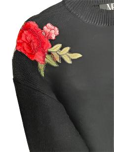 Pink Flowers Black Crewneck Sweater
