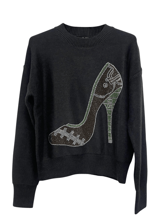 Game Day, Sweater, Crewneck Black, Football Field High Heel