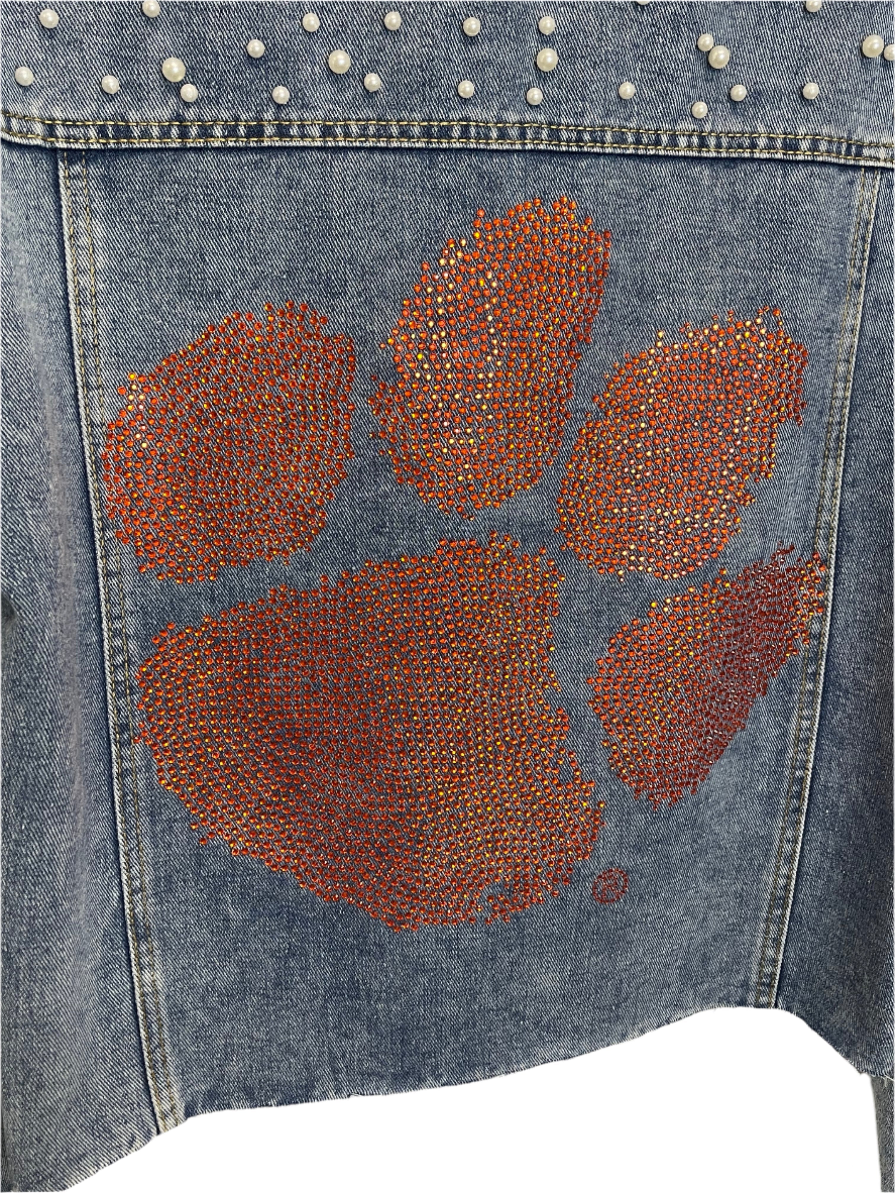 Clemson Large Paw Pearl Denim Jacket