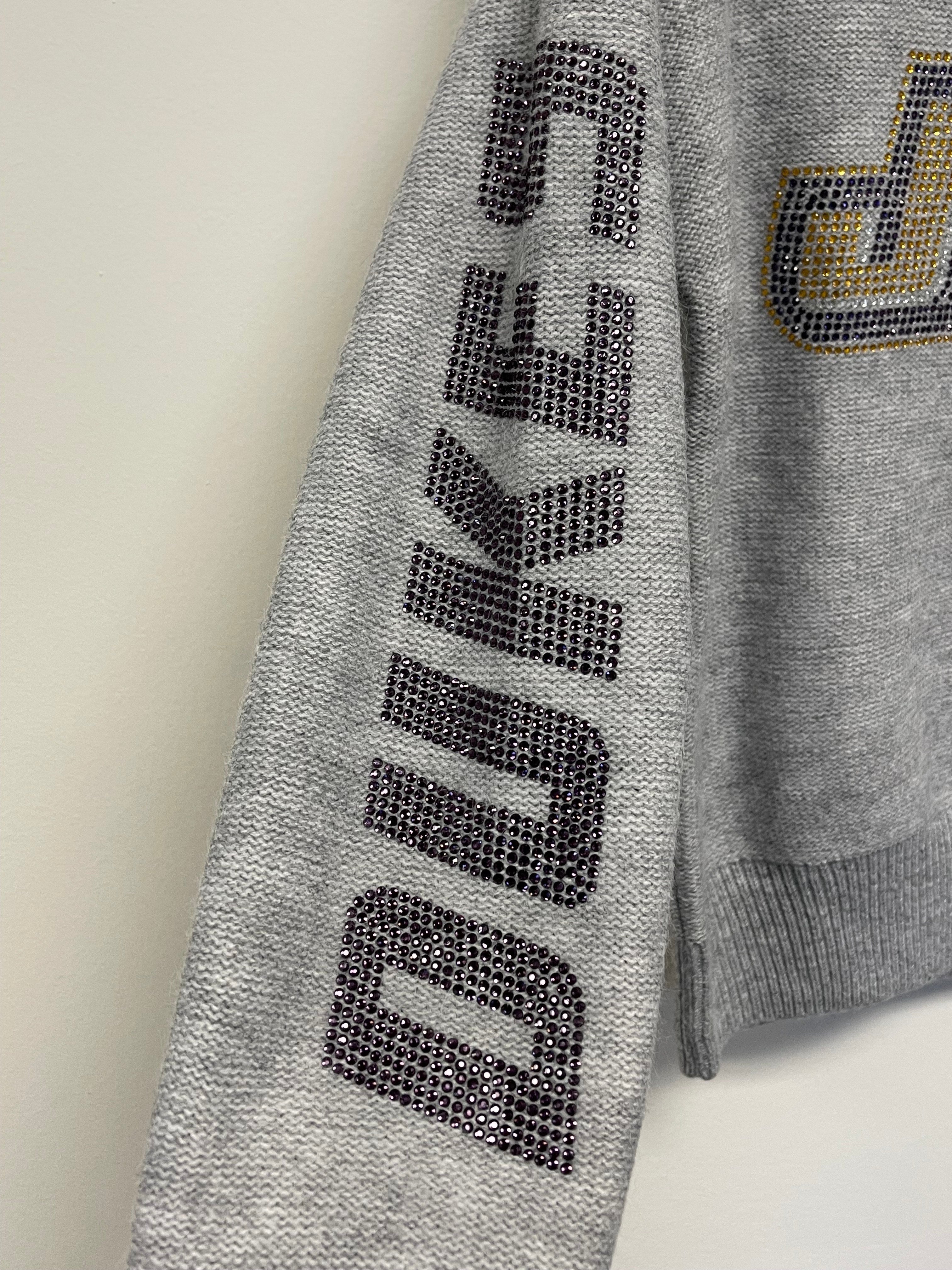 JMU Gray Crewneck Dukes and Crystal JMU Sweater