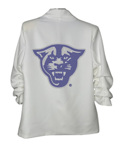 Game Day Blazer, Ruched White, Georgia State Panther Head