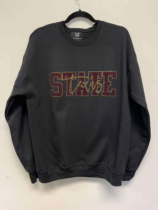 Licensed Game Day Sweatshirt, Crewneck Black, Texas State