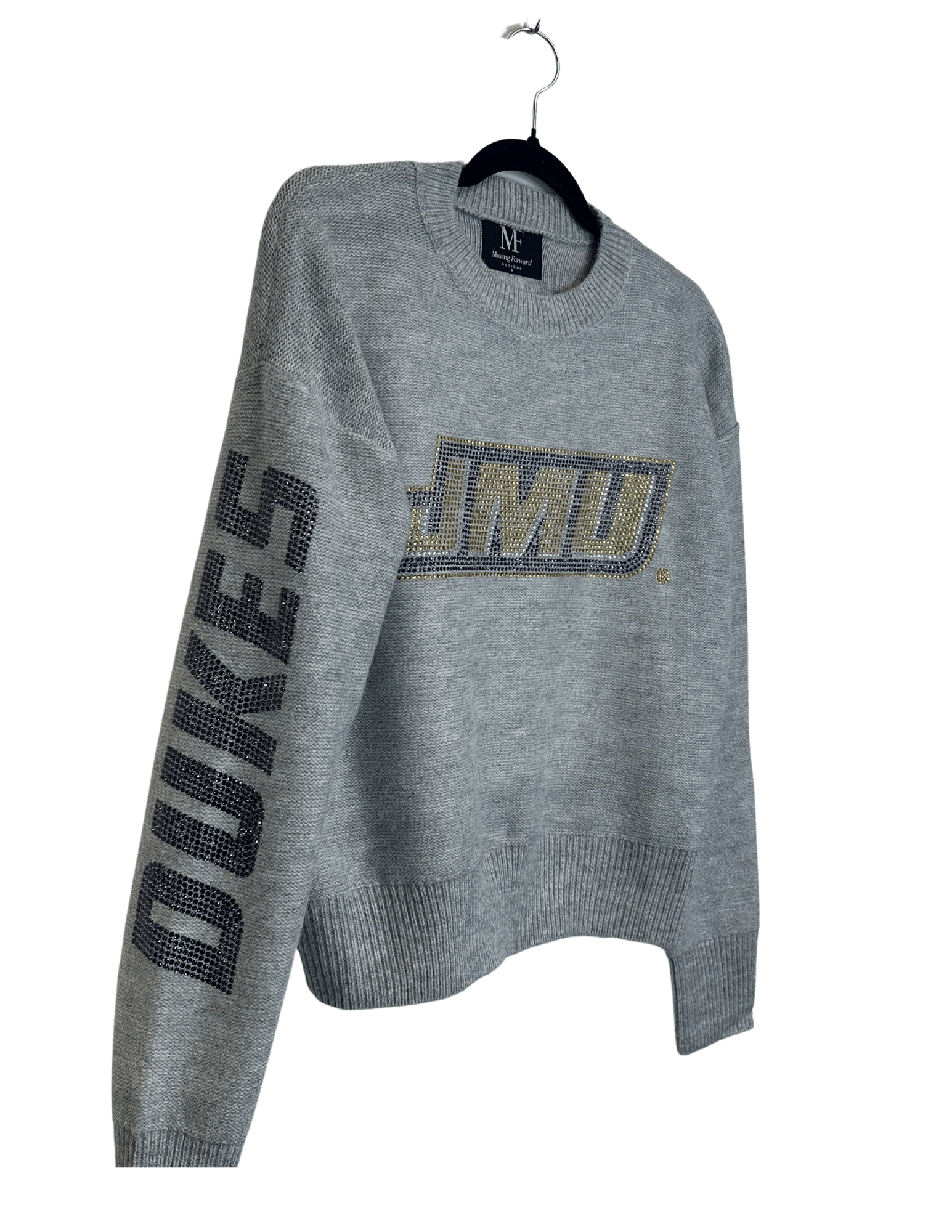 JMU Gray Crewneck Dukes and Crystal JMU Sweater
