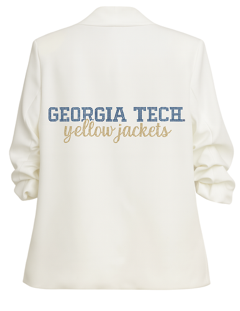 Licensed Game Day Blazer, White Ruched, Georgia Tech Yellow Jackets Script