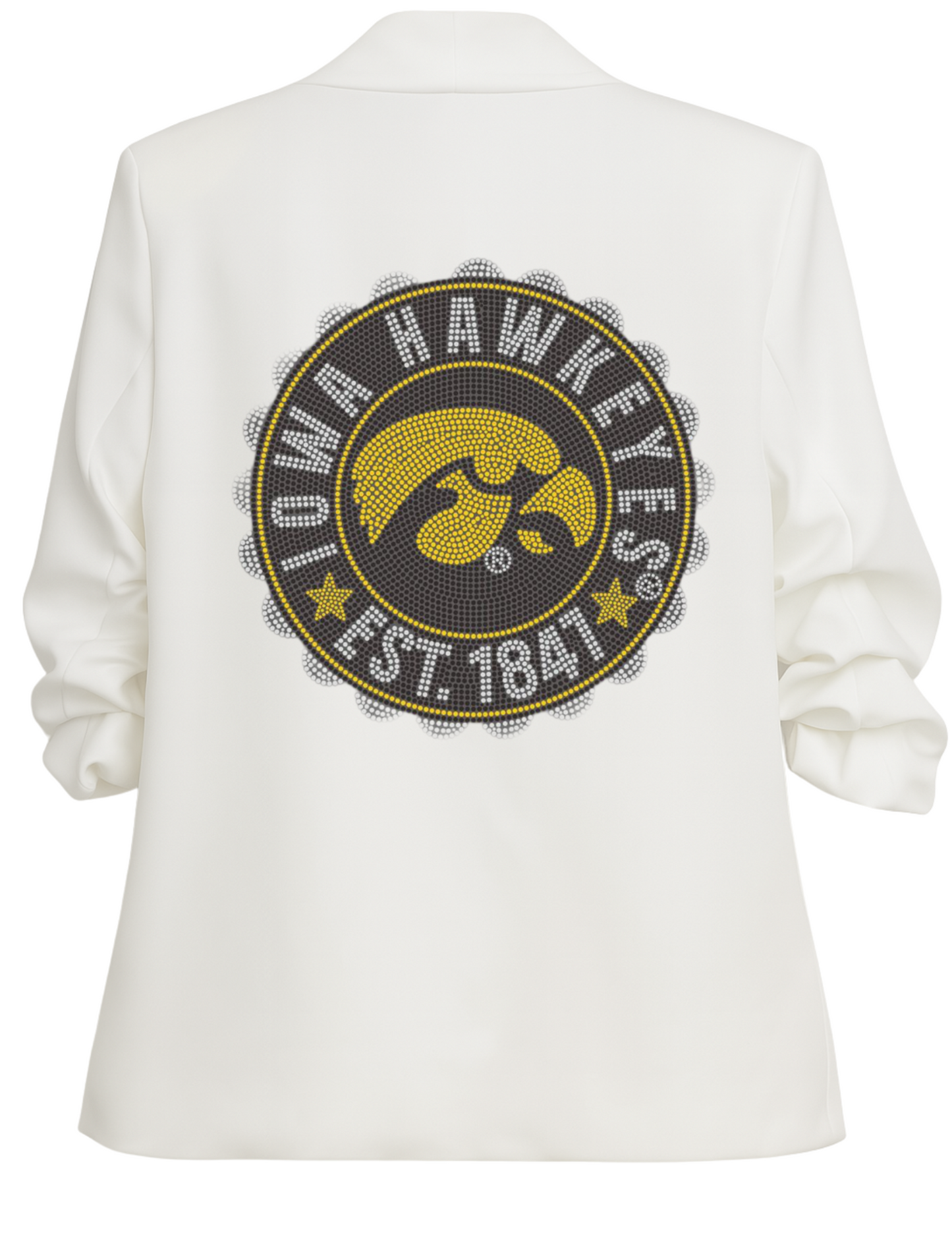 Licensed Game Day Blazer, White Ruched, Univ of Iowa Est 1841