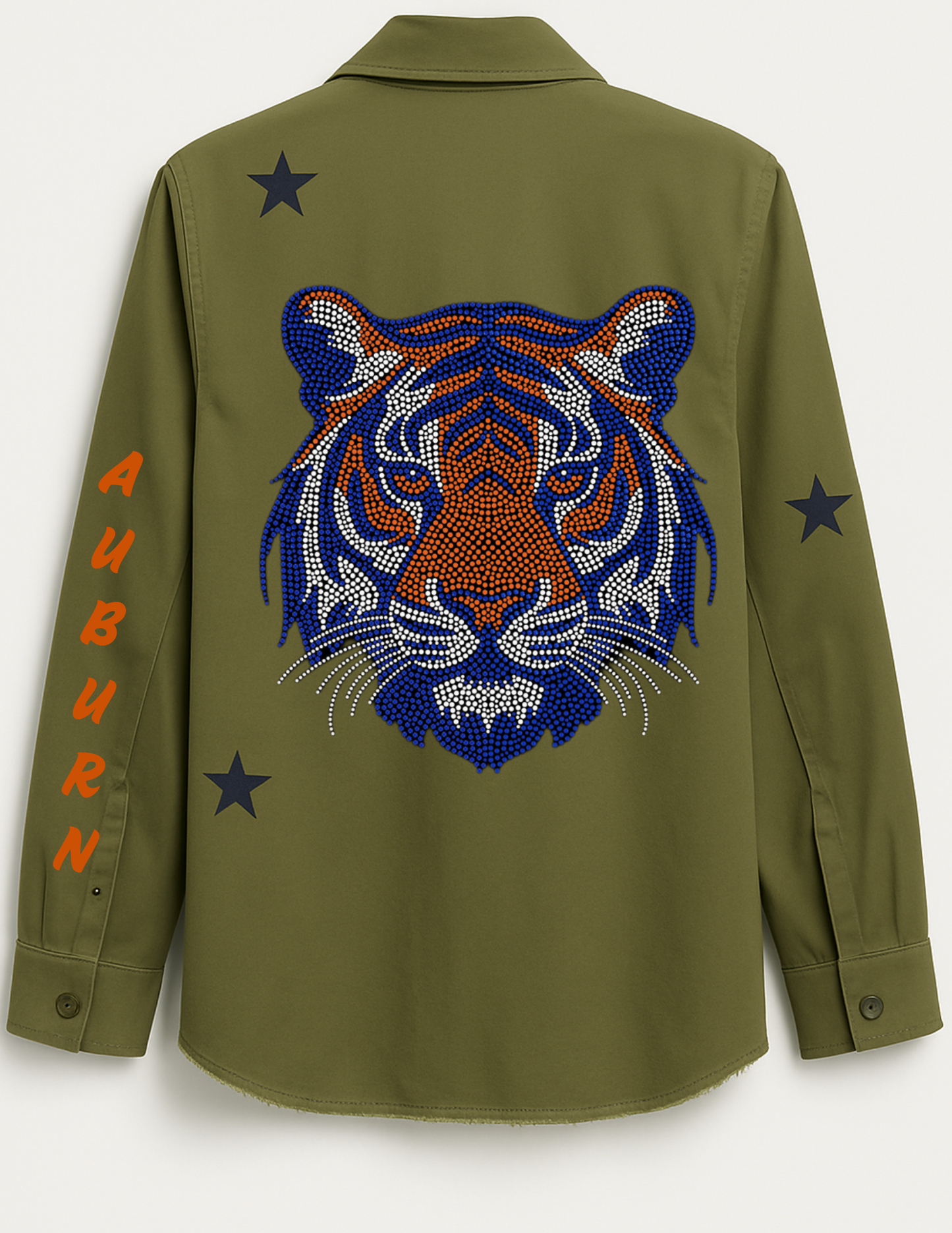 Licensed Game Day Shacket, Army Green, Auburn Univ Orange & Navy Tiger