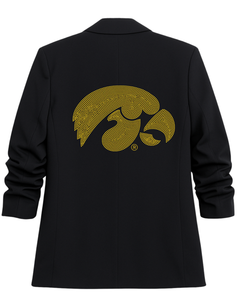 Licensed Game Day Blazer, Black Ruched, Univ of Iowa Yellow Tigerhawk