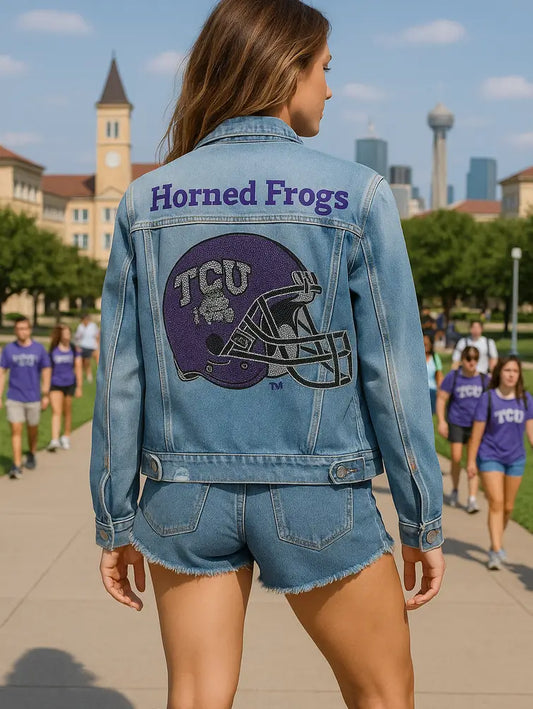 Licensed Game Day Jacket, Denim, TCU Horned Frogs Helmet