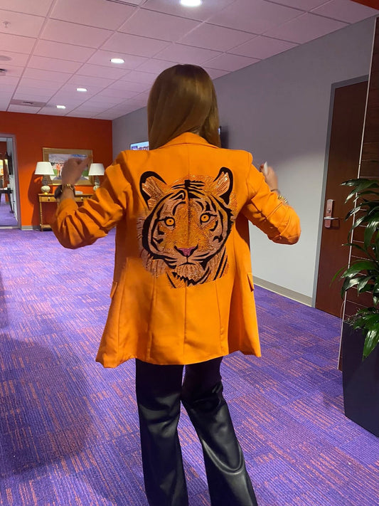 Game Day Blazer, Ruched Orange, Tiger Face