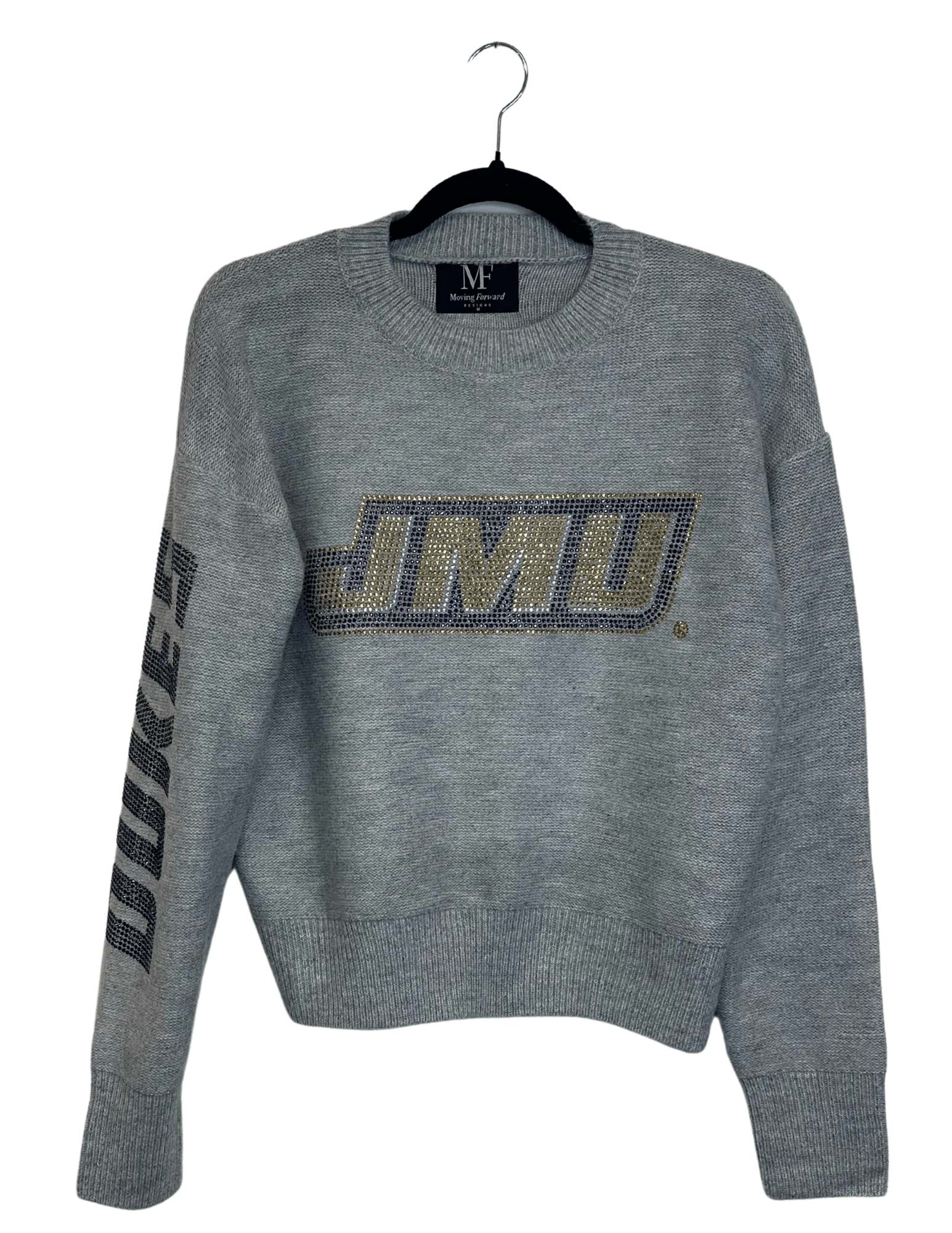 JMU Gray Crewneck Dukes and Crystal JMU Sweater
