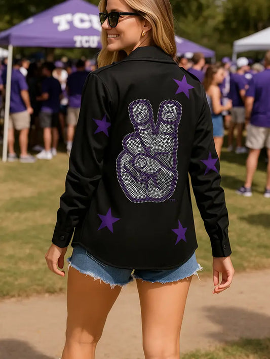 Licensed Game Day Shacket, Black, TCU Hand Mark