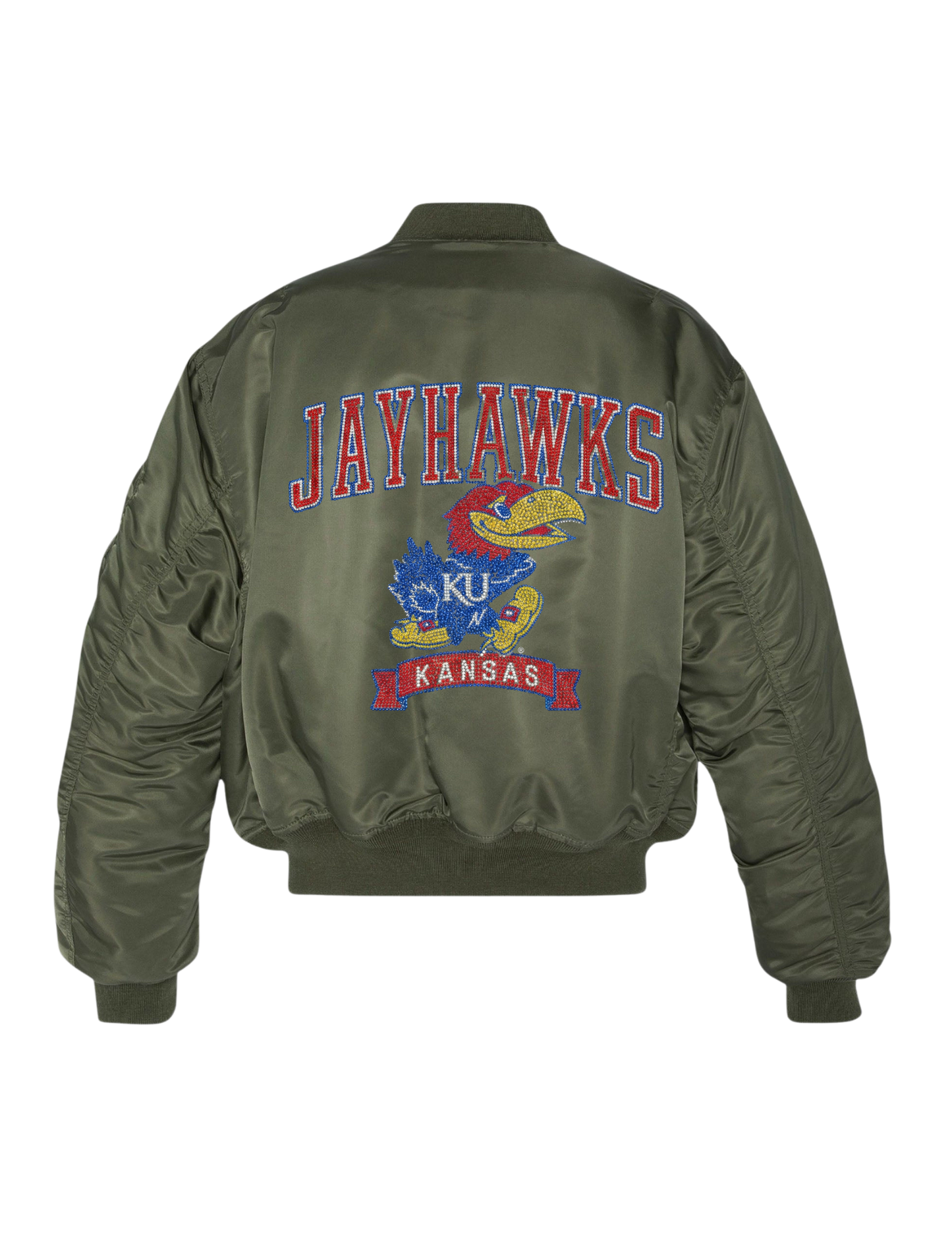 University of Kansas Jayhawks KU Kansas Army Green Bomber Jacket