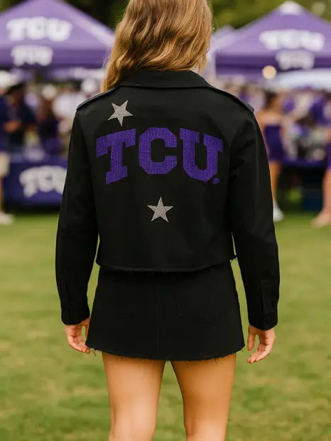 Licensed Game Day Shacket, Black, TCU Crystal TCU