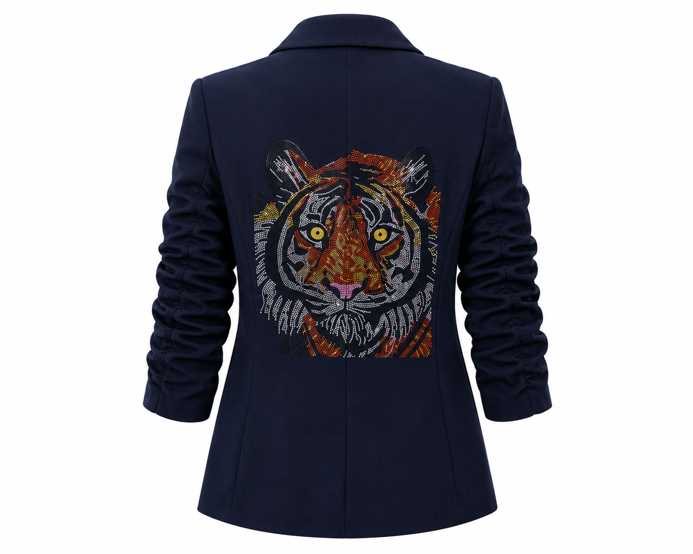 Tiger Head Navy Ruched Sleeve Blazer