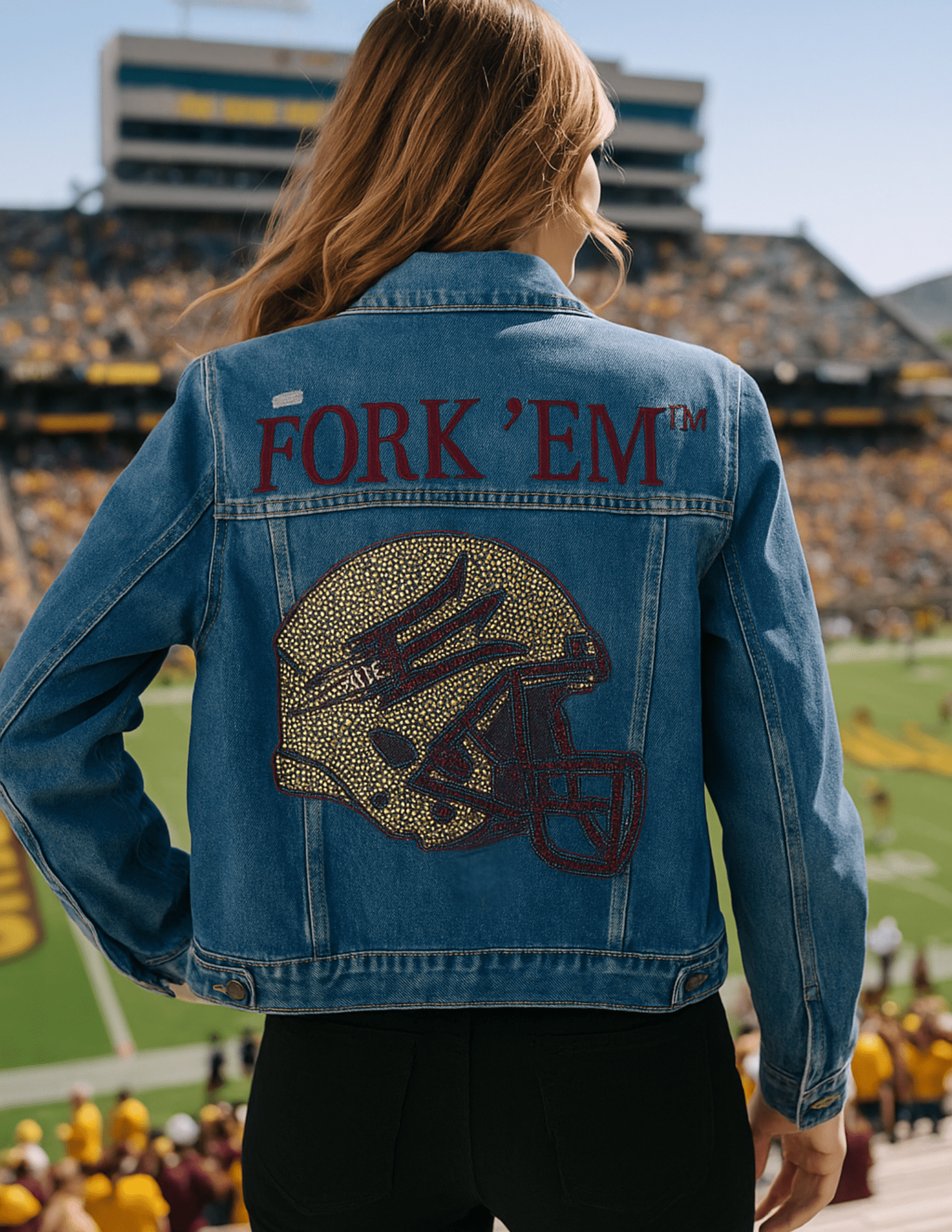 Arizona State Gray Crewneck Fork Denim Jacket