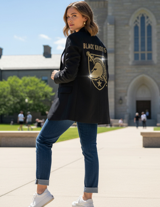 Licensed Game Day Blazer, Black Ruched, Army West Point Black Knights Shield