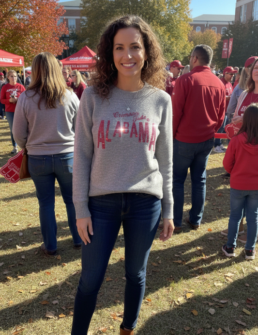 University of Alabama Crimson Tide Design Gray Crewneck Sweater