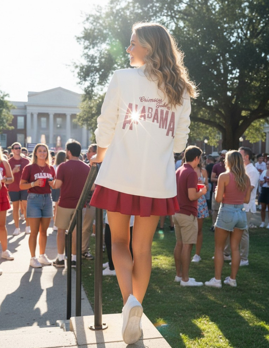 University of Alabama Crimson Tide Design Ruched White Blazer
