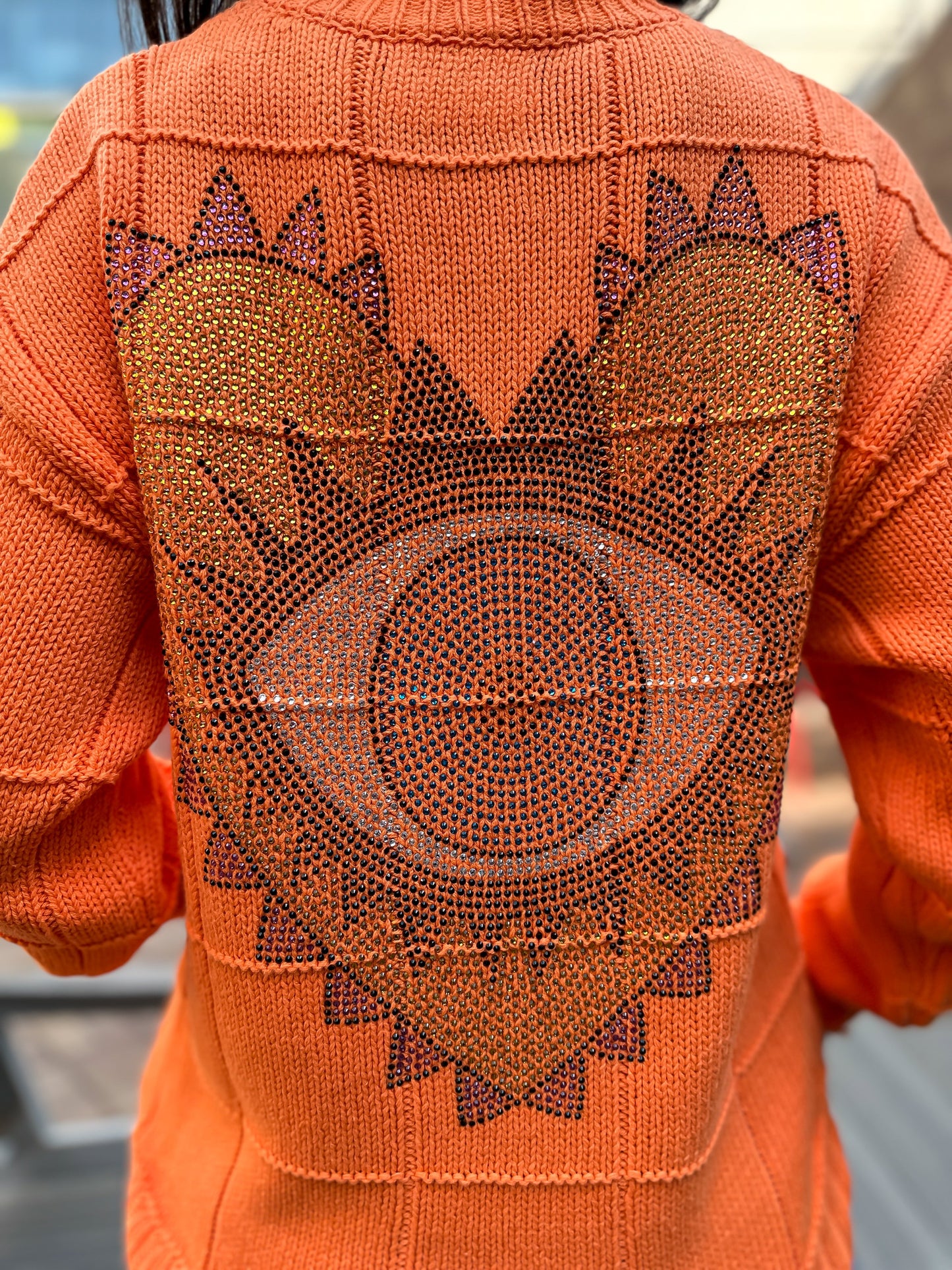 Sweater, Diamond Stitch Orange, Crystal Heart Eye