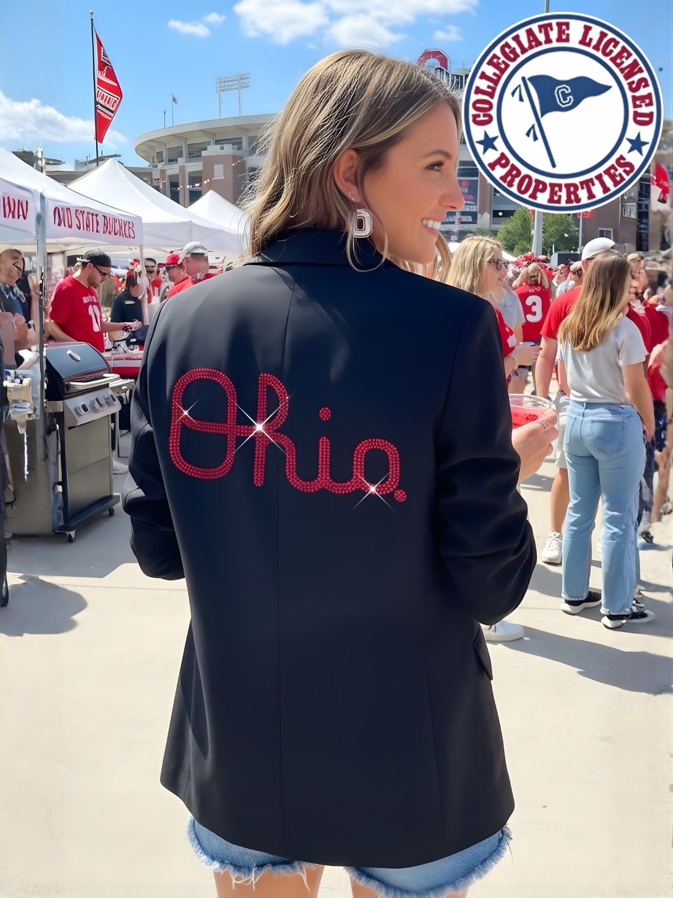 Ohio State Script Black Ruched Sleeve Blazer