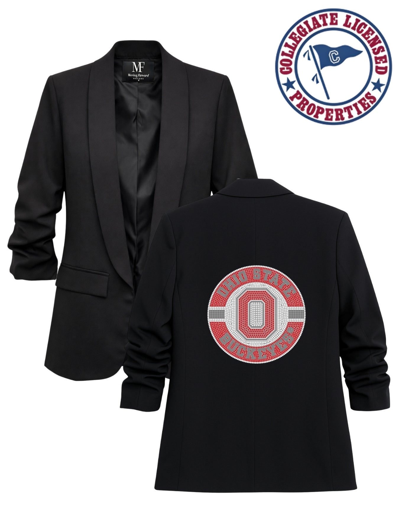 Ohio State Circle Decal Black Ruched Sleeve Blazer