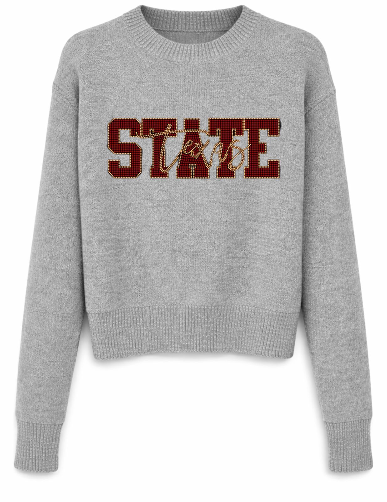 Texas State Script Gray Crewneck Long Sleeve Sweater
