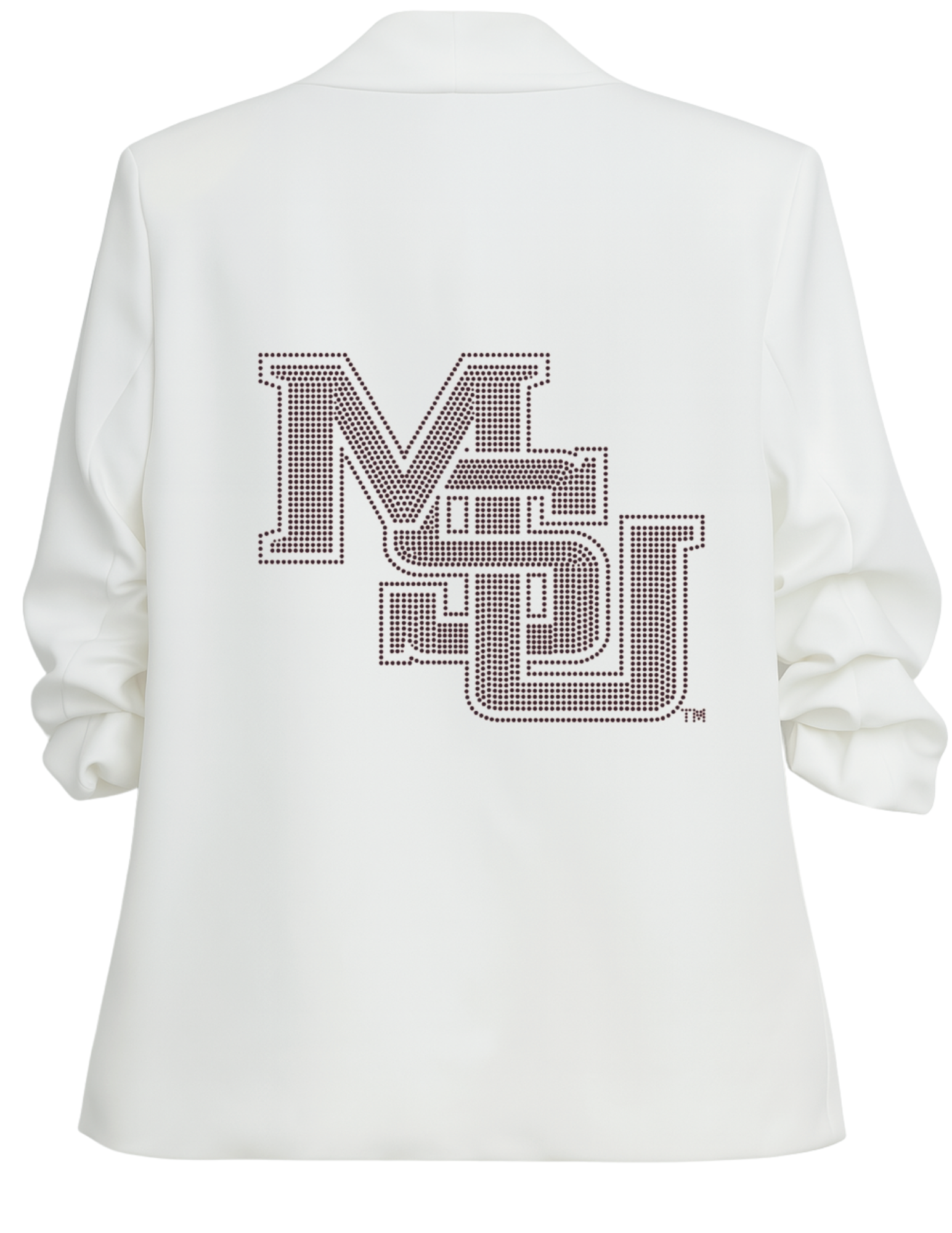 Mississippi State Stacked MSU White Ruched Sleeve Blazer