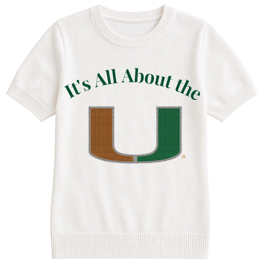 University Of Miami All About The U White Short Sleeve Sweater
