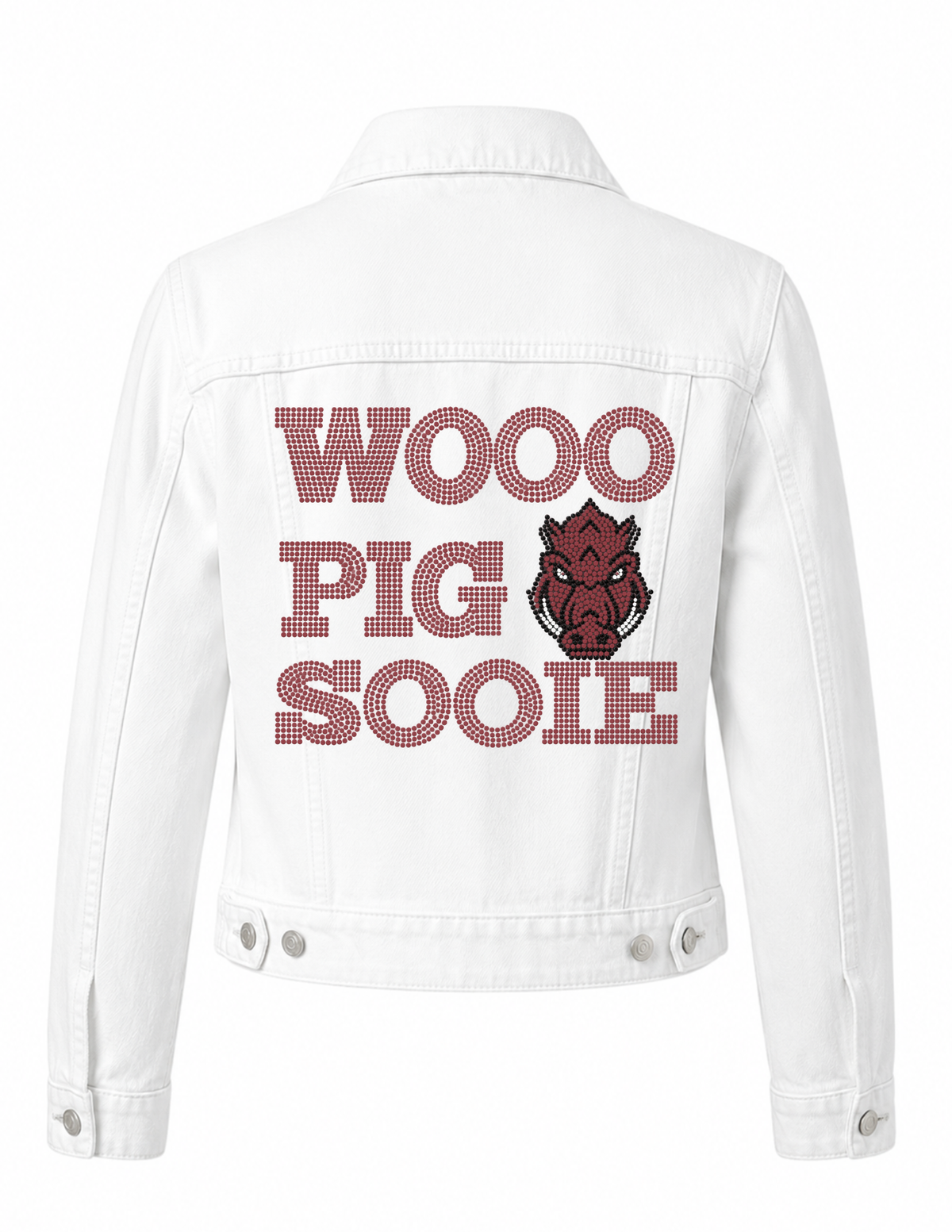 University of Arkansas Wooo Pig Sooie Razorback White Denim Jacket
