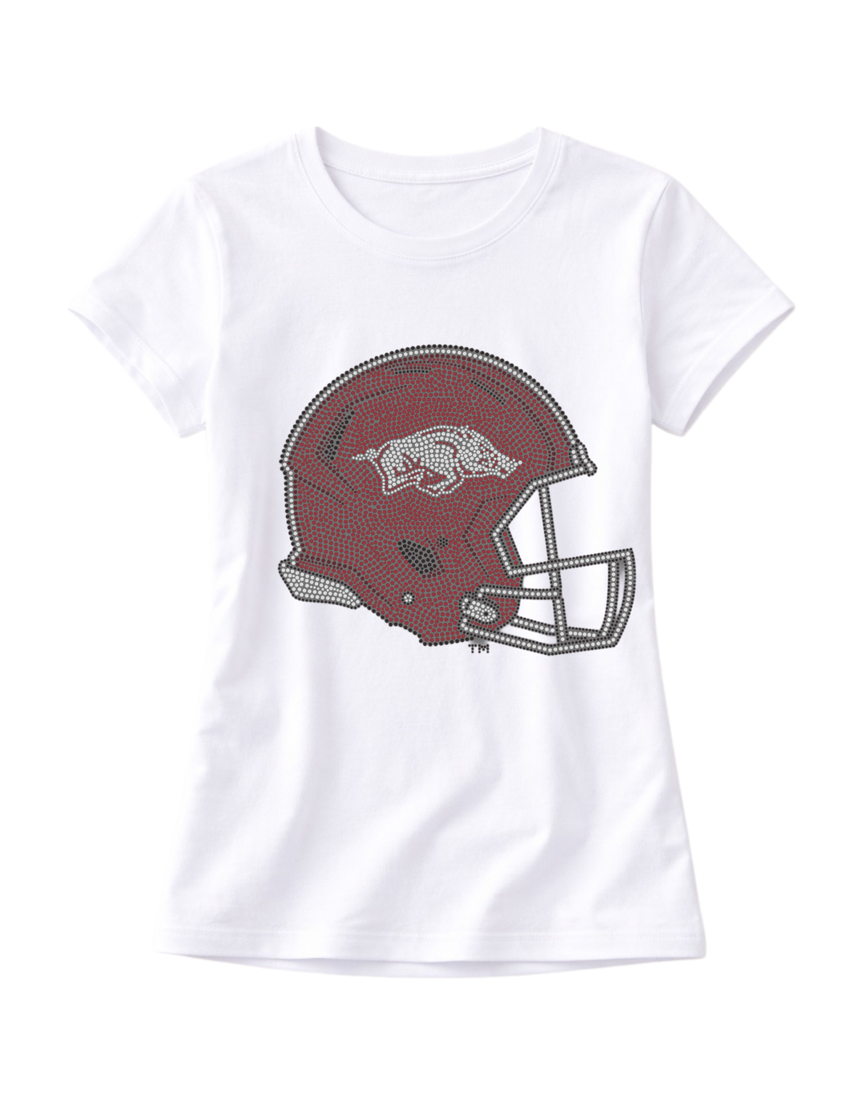 University of Arkansas Razorback Football Helmet White Crewneck T-Shirt