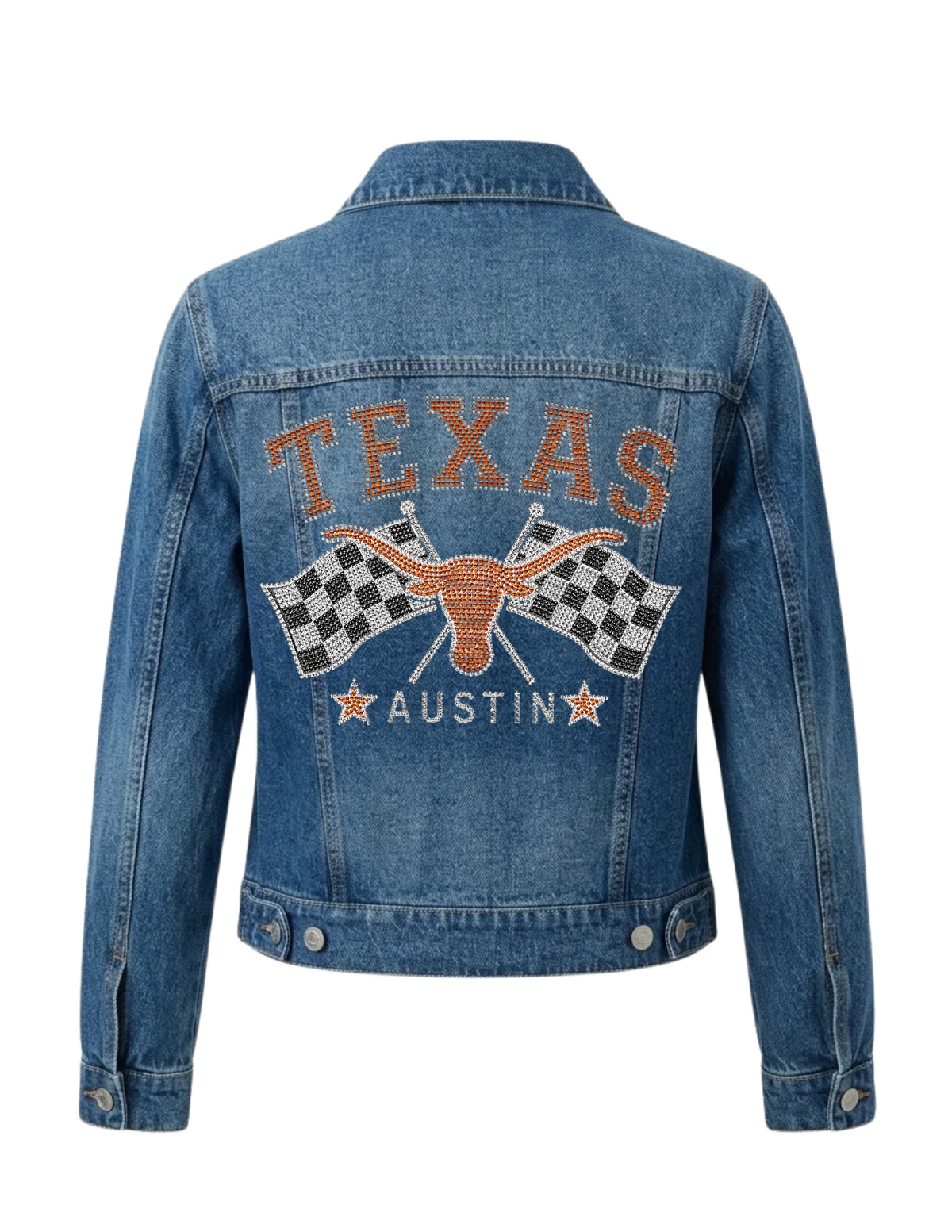 University of Texas-Austin Longhorns Checkered Flag Blue Denim Jacket