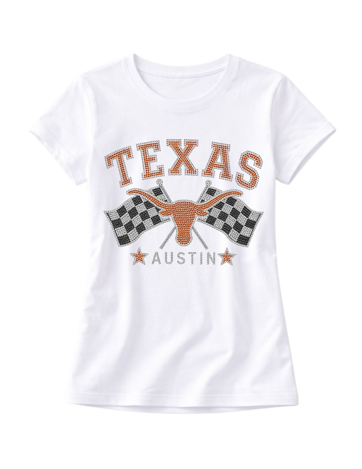 University of Texas-Austin Longhorns Checkered Flag White Crewneck T-Shirt