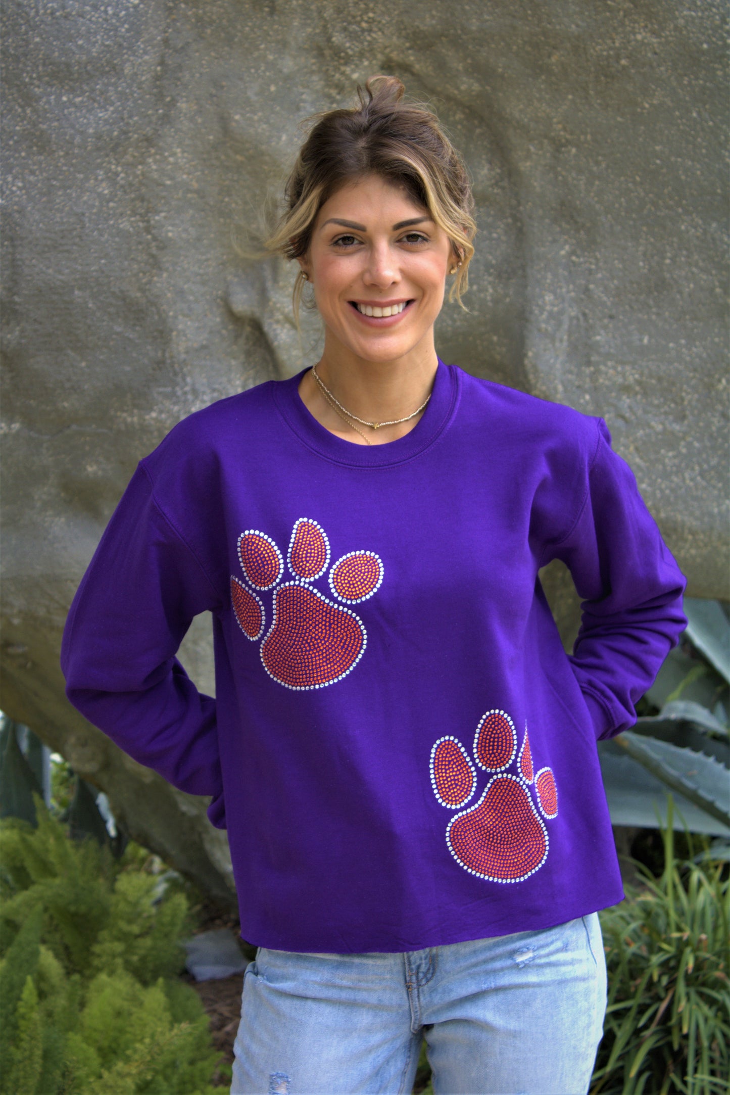 Game Day Sweatshirt, Crewneck Purple, Orange Paws
