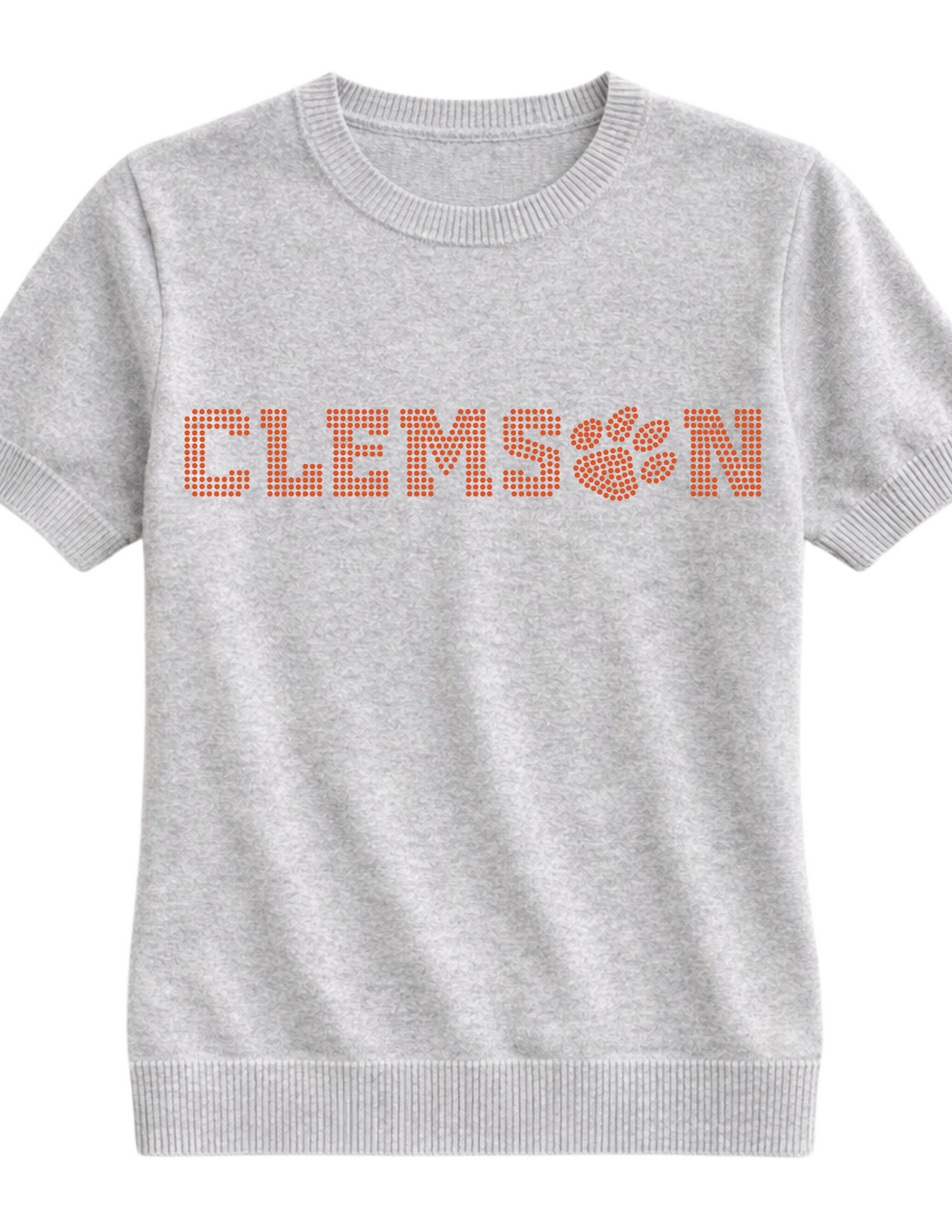 Clemson University Clemson Orange Paw Gray Short Sleeve Sweater