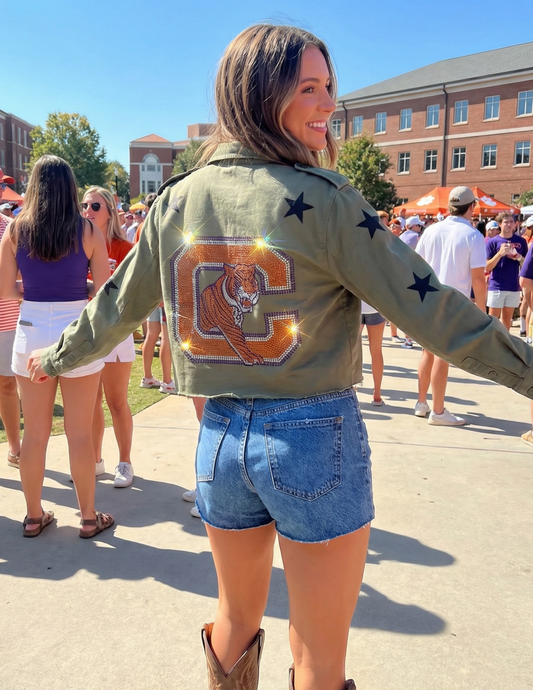 Clemson Big C and Tiger Army Green Shacket