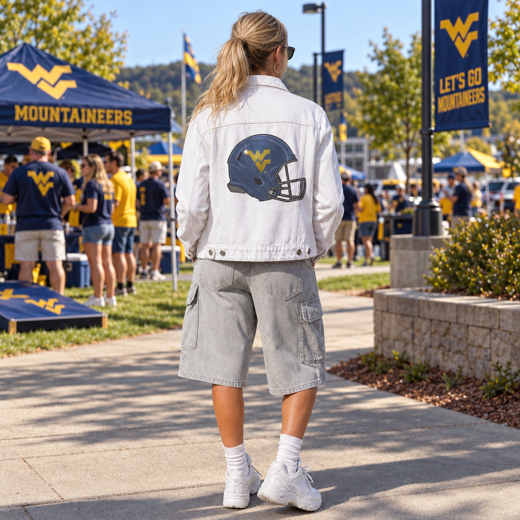 West Virginia Helmet White Denim Jacket