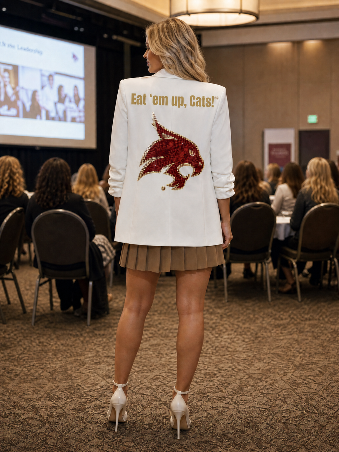 Texas State Bobcat White Ruched Sleeve Blazer