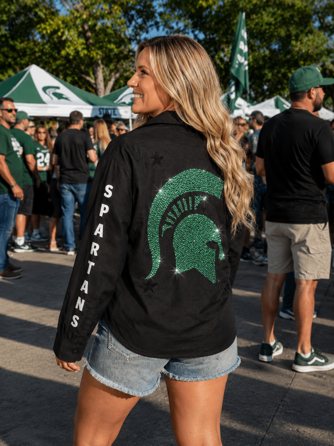 Michigan State Spartans Helmet Black Shacket